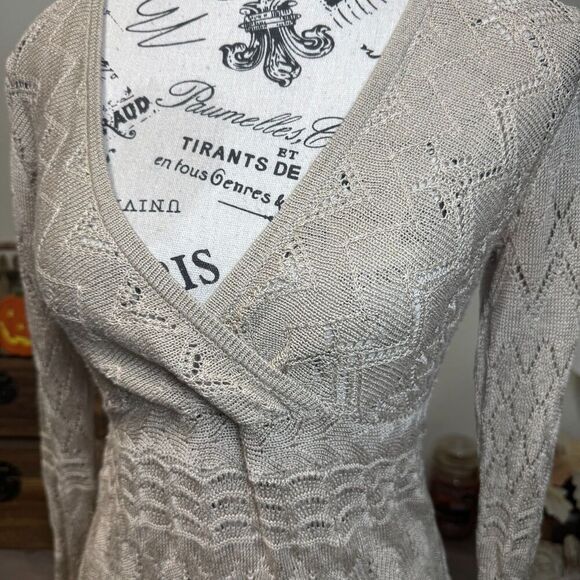 Vintage Cache Knit Baby Doll Top Size XS Linen Blend Y2k Casual Boho Long Sleeve - Picture 5 of 9